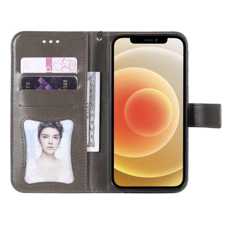 For iPhone 12 / 12 Pro Pressed Printing Rattan Flower Pattern Horizontal Flip PU Leather Case with Holder & Card Slots & Wallet & Photo Frame