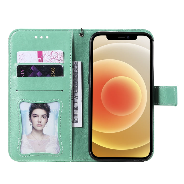 For iPhone 12 / 12 Pro Pressed Printing Rattan Flower Pattern Horizontal Flip PU Leather Case with Holder & Card Slots & Wallet & Photo Frame
