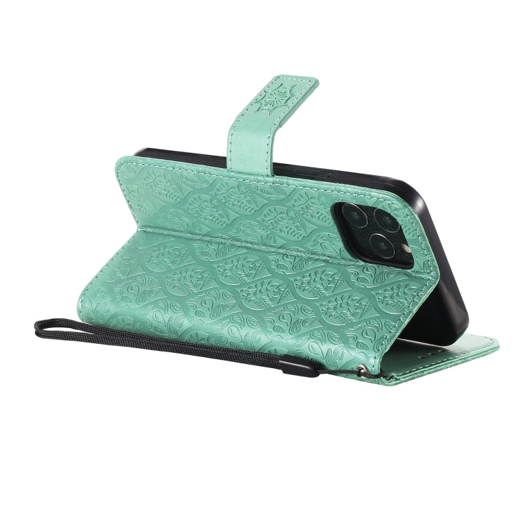 For iPhone 12 / 12 Pro Pressed Printing Rattan Flower Pattern Horizontal Flip PU Leather Case with Holder & Card Slots & Wallet & Photo Frame