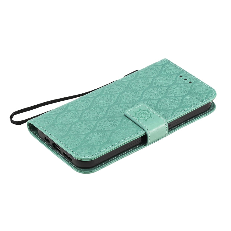 For iPhone 12 / 12 Pro Pressed Printing Rattan Flower Pattern Horizontal Flip PU Leather Case with Holder & Card Slots & Wallet & Photo Frame