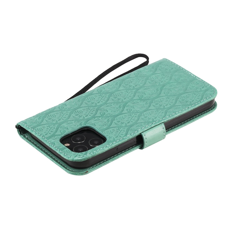 For iPhone 12 / 12 Pro Pressed Printing Rattan Flower Pattern Horizontal Flip PU Leather Case with Holder & Card Slots & Wallet & Photo Frame