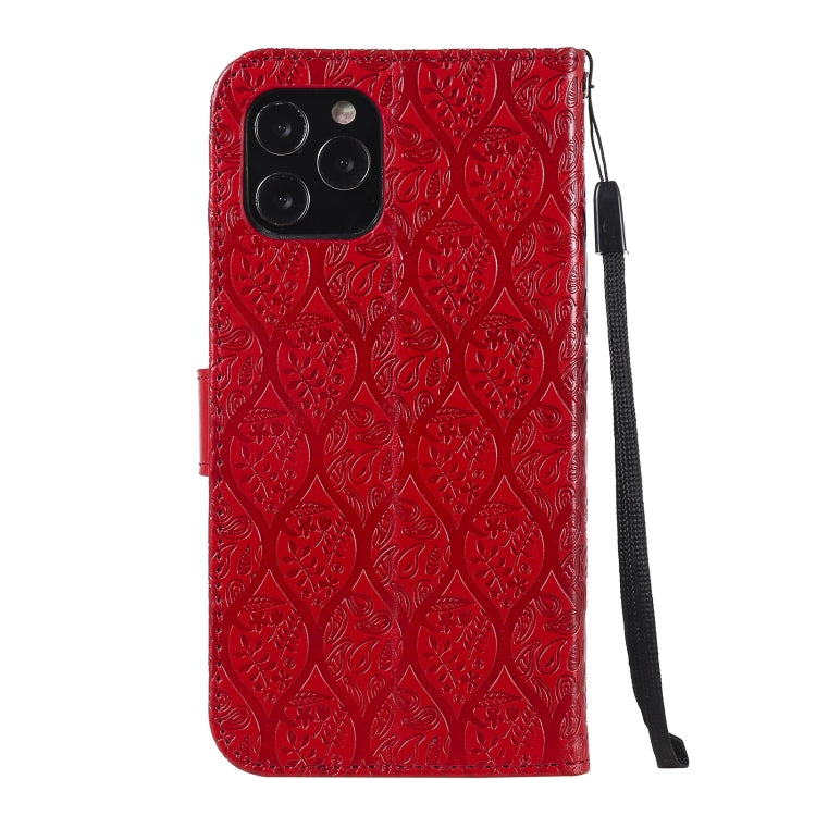 For iPhone 12 / 12 Pro Pressed Printing Rattan Flower Pattern Horizontal Flip PU Leather Case with Holder & Card Slots & Wallet & Photo Frame