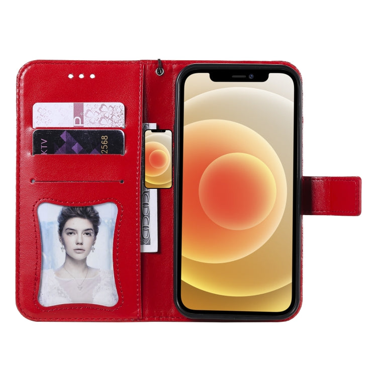 For iPhone 12 / 12 Pro Pressed Printing Rattan Flower Pattern Horizontal Flip PU Leather Case with Holder & Card Slots & Wallet & Photo Frame