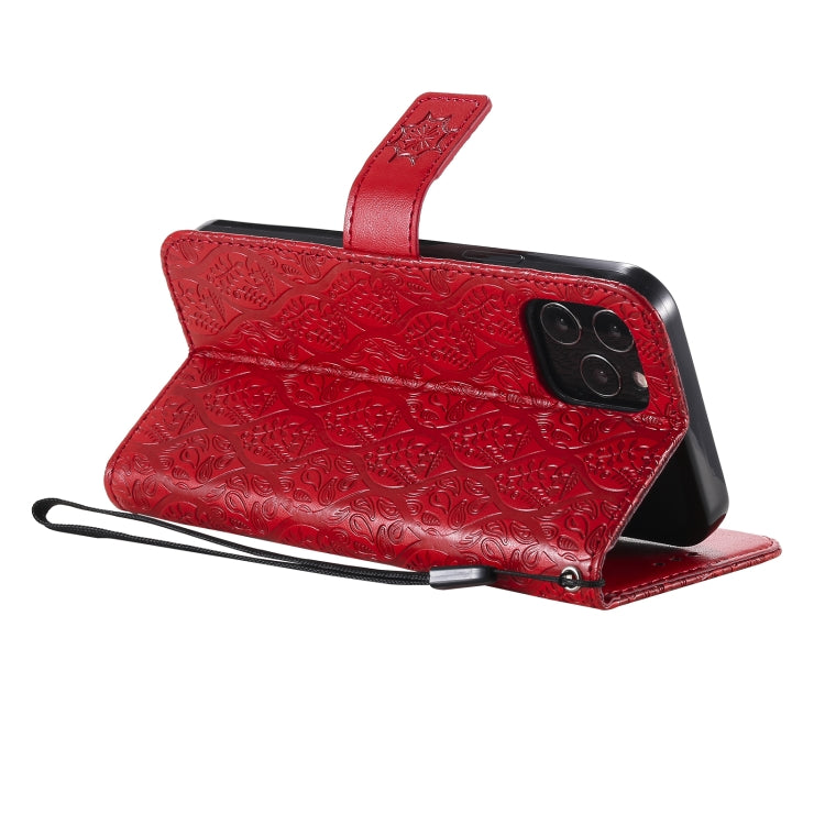 For iPhone 12 / 12 Pro Pressed Printing Rattan Flower Pattern Horizontal Flip PU Leather Case with Holder & Card Slots & Wallet & Photo Frame