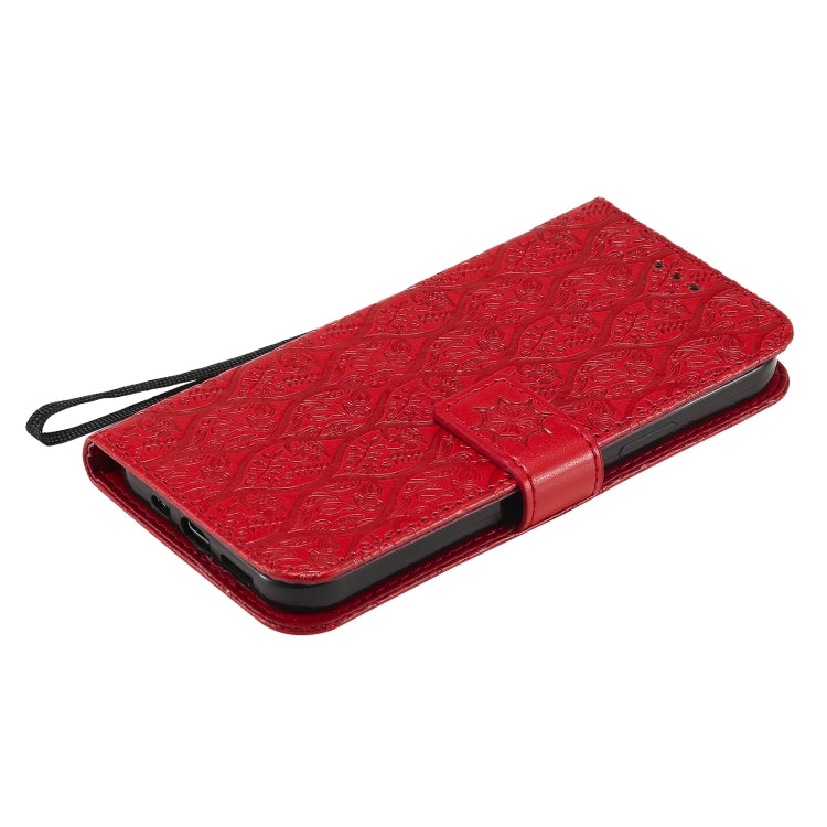 For iPhone 12 / 12 Pro Pressed Printing Rattan Flower Pattern Horizontal Flip PU Leather Case with Holder & Card Slots & Wallet & Photo Frame