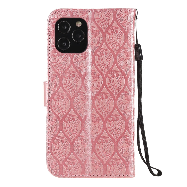For iPhone 12 / 12 Pro Pressed Printing Rattan Flower Pattern Horizontal Flip PU Leather Case with Holder & Card Slots & Wallet & Photo Frame