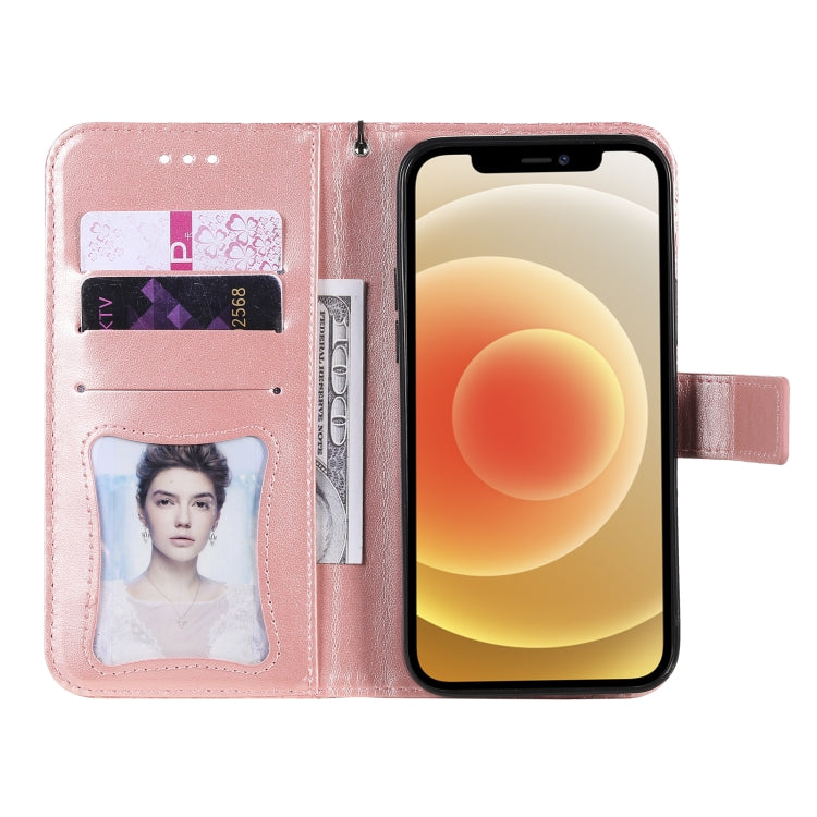 For iPhone 12 / 12 Pro Pressed Printing Rattan Flower Pattern Horizontal Flip PU Leather Case with Holder & Card Slots & Wallet & Photo Frame