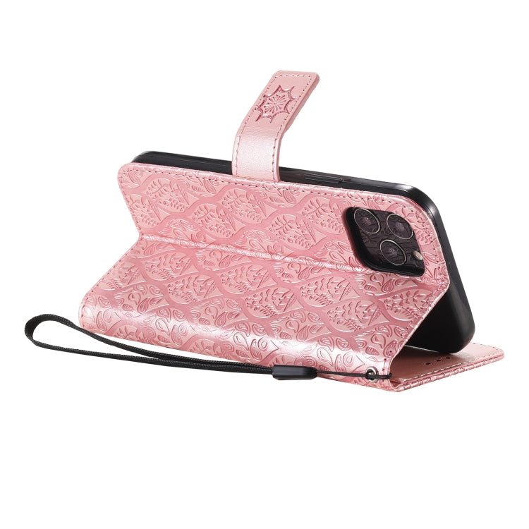 For iPhone 12 / 12 Pro Pressed Printing Rattan Flower Pattern Horizontal Flip PU Leather Case with Holder & Card Slots & Wallet & Photo Frame