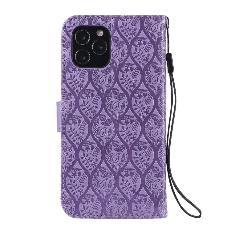 For iPhone 12 / 12 Pro Pressed Printing Rattan Flower Pattern Horizontal Flip PU Leather Case with Holder & Card Slots & Wallet & Photo Frame