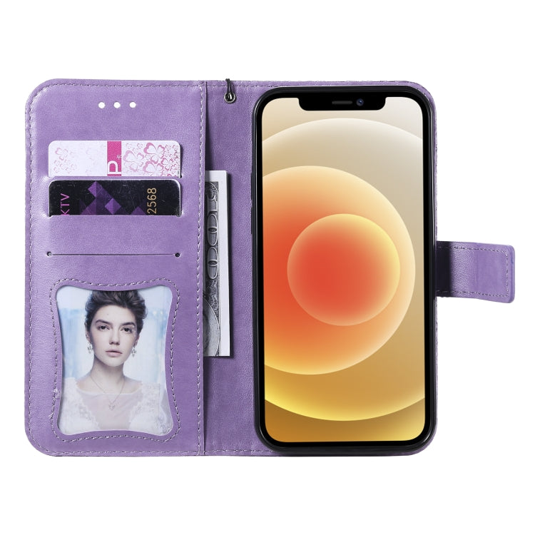 For iPhone 12 / 12 Pro Pressed Printing Rattan Flower Pattern Horizontal Flip PU Leather Case with Holder & Card Slots & Wallet & Photo Frame