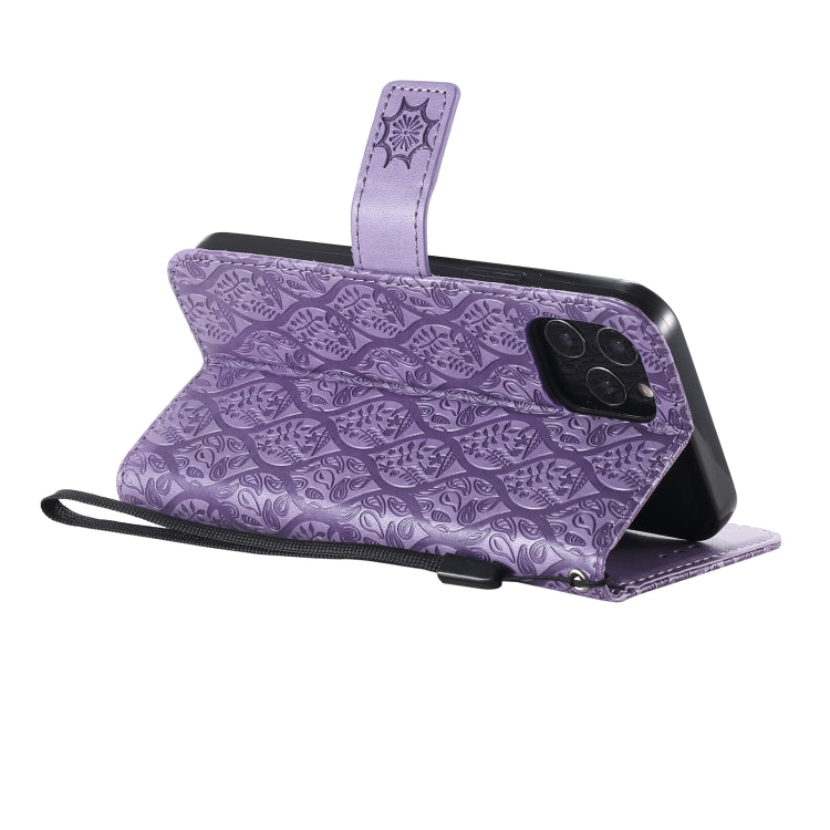 For iPhone 12 / 12 Pro Pressed Printing Rattan Flower Pattern Horizontal Flip PU Leather Case with Holder & Card Slots & Wallet & Photo Frame