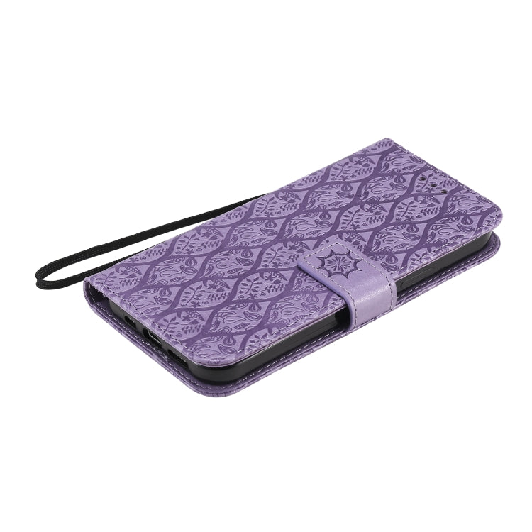 For iPhone 12 / 12 Pro Pressed Printing Rattan Flower Pattern Horizontal Flip PU Leather Case with Holder & Card Slots & Wallet & Photo Frame