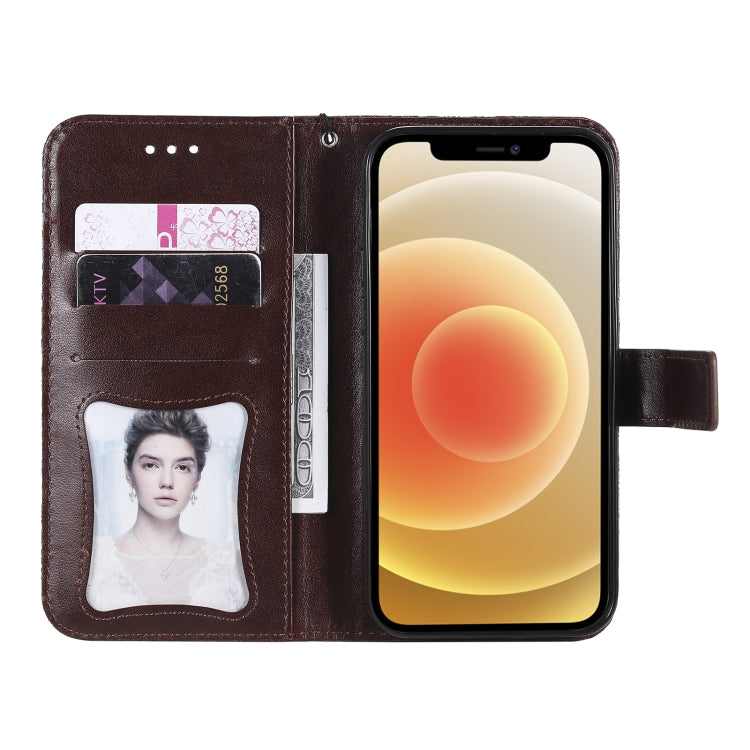For iPhone 12 / 12 Pro Pressed Printing Rattan Flower Pattern Horizontal Flip PU Leather Case with Holder & Card Slots & Wallet & Photo Frame