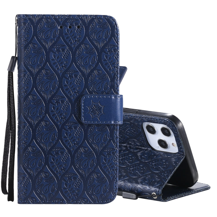 For iPhone 12 Pro Max Pressed Printing Rattan Flower Pattern Horizontal Flip PU Leather Case with Holder & Card Slots & Wallet & Photo Frame