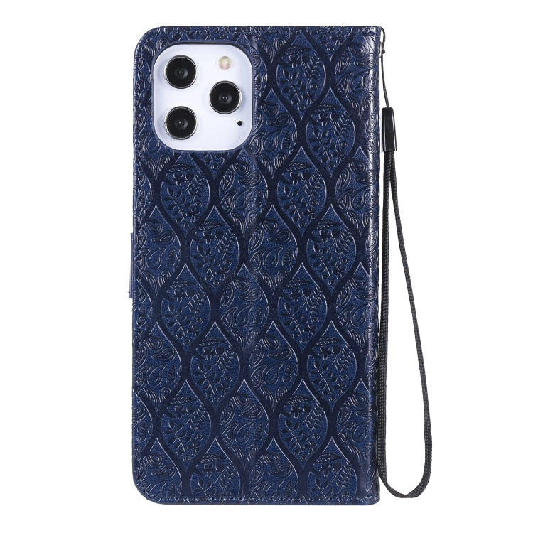 For iPhone 12 Pro Max Pressed Printing Rattan Flower Pattern Horizontal Flip PU Leather Case with Holder & Card Slots & Wallet & Photo Frame
