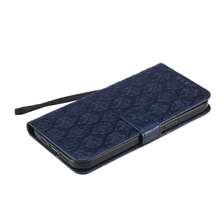 For iPhone 12 Pro Max Pressed Printing Rattan Flower Pattern Horizontal Flip PU Leather Case with Holder & Card Slots & Wallet & Photo Frame
