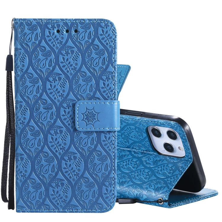 For iPhone 12 Pro Max Pressed Printing Rattan Flower Pattern Horizontal Flip PU Leather Case with Holder & Card Slots & Wallet & Photo Frame