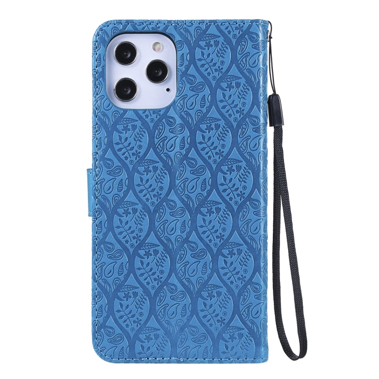 For iPhone 12 Pro Max Pressed Printing Rattan Flower Pattern Horizontal Flip PU Leather Case with Holder & Card Slots & Wallet & Photo Frame