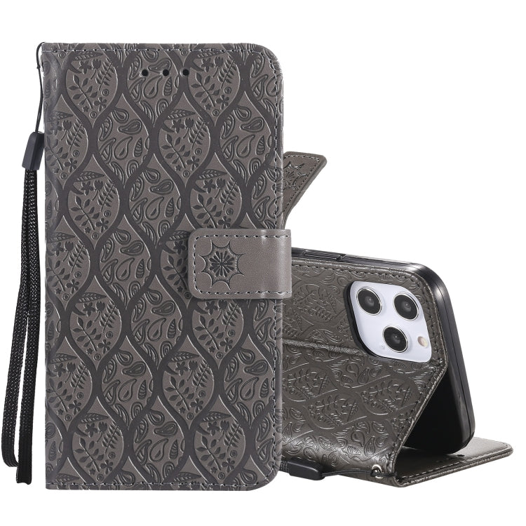 For iPhone 12 Pro Max Pressed Printing Rattan Flower Pattern Horizontal Flip PU Leather Case with Holder & Card Slots & Wallet & Photo Frame