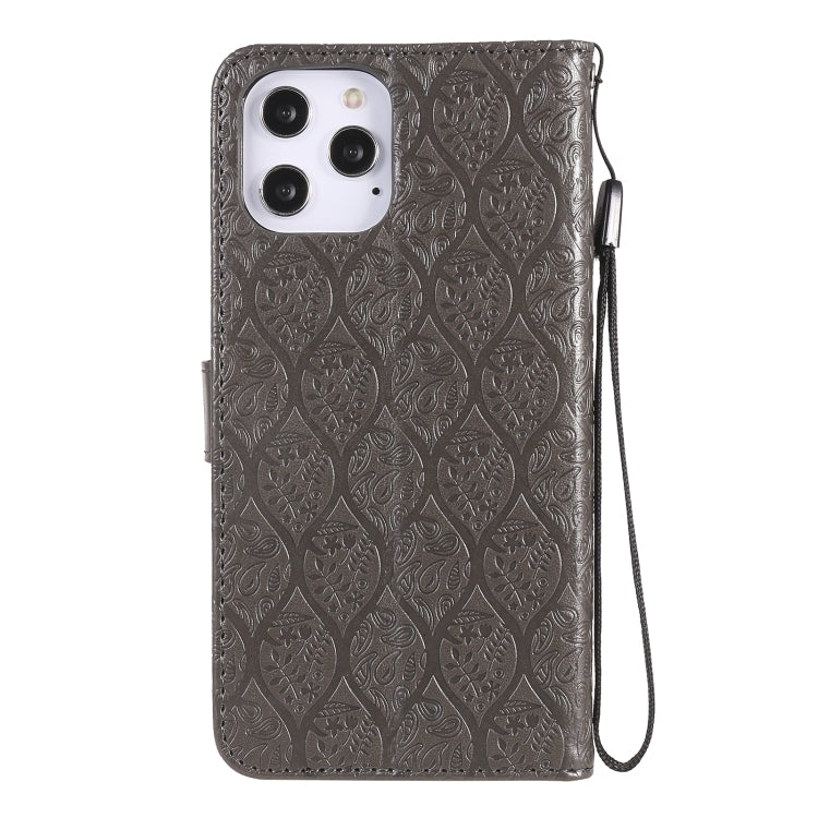For iPhone 12 Pro Max Pressed Printing Rattan Flower Pattern Horizontal Flip PU Leather Case with Holder & Card Slots & Wallet & Photo Frame