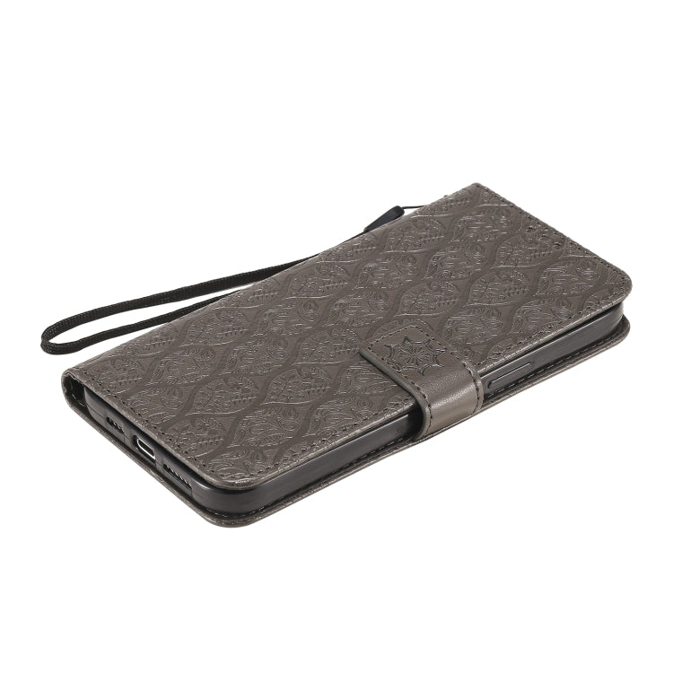 For iPhone 12 Pro Max Pressed Printing Rattan Flower Pattern Horizontal Flip PU Leather Case with Holder & Card Slots & Wallet & Photo Frame