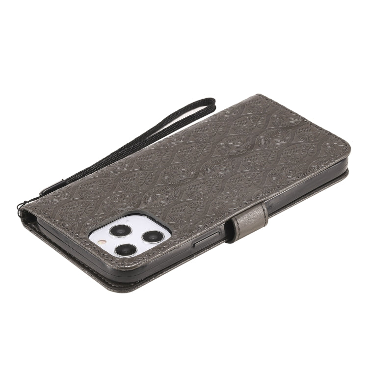 For iPhone 12 Pro Max Pressed Printing Rattan Flower Pattern Horizontal Flip PU Leather Case with Holder & Card Slots & Wallet & Photo Frame