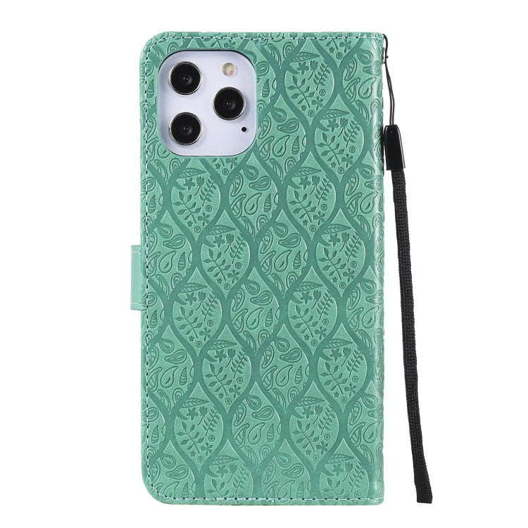 For iPhone 12 Pro Max Pressed Printing Rattan Flower Pattern Horizontal Flip PU Leather Case with Holder & Card Slots & Wallet & Photo Frame