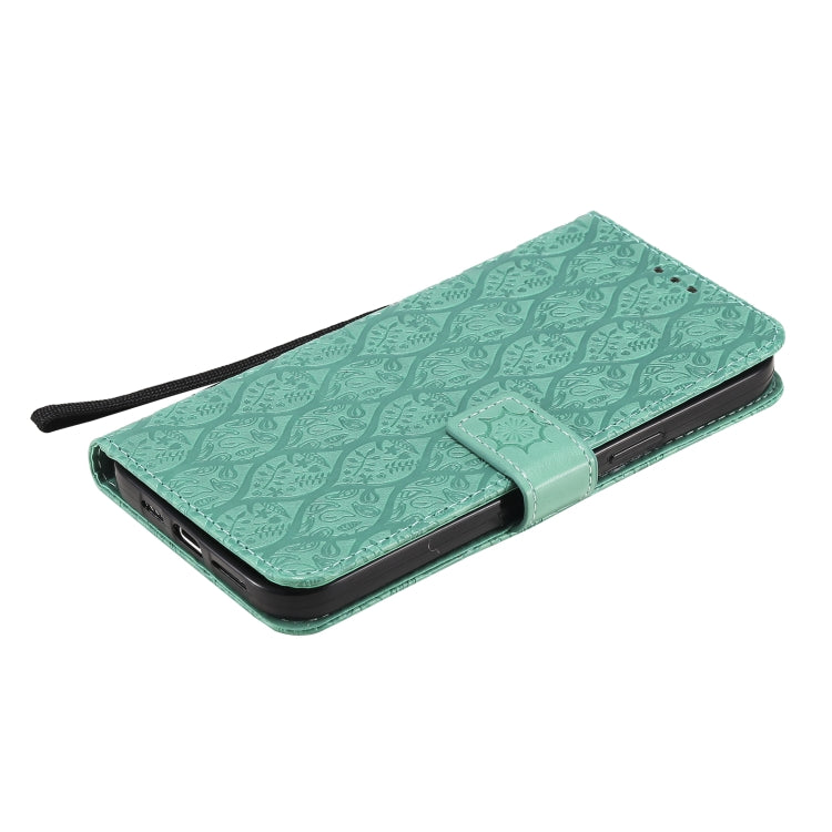 For iPhone 12 Pro Max Pressed Printing Rattan Flower Pattern Horizontal Flip PU Leather Case with Holder & Card Slots & Wallet & Photo Frame