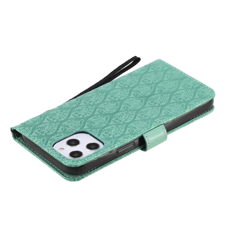 For iPhone 12 Pro Max Pressed Printing Rattan Flower Pattern Horizontal Flip PU Leather Case with Holder & Card Slots & Wallet & Photo Frame