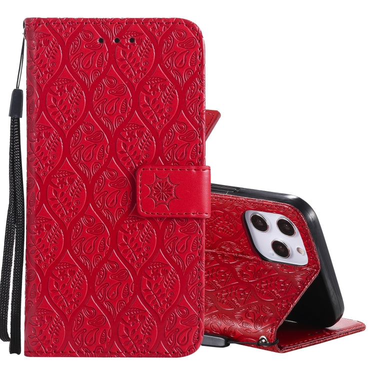For iPhone 12 Pro Max Pressed Printing Rattan Flower Pattern Horizontal Flip PU Leather Case with Holder & Card Slots & Wallet & Photo Frame