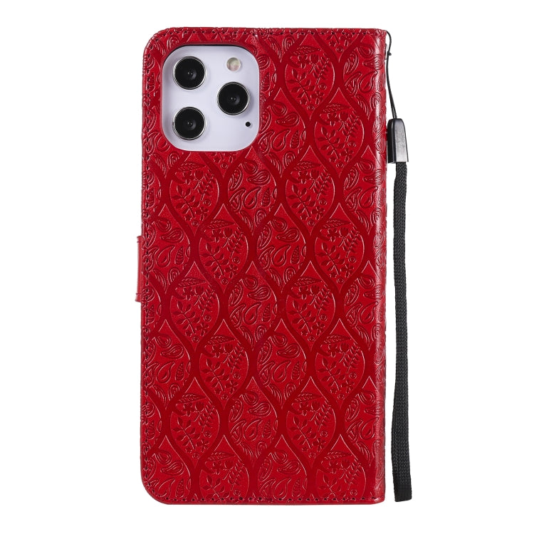For iPhone 12 Pro Max Pressed Printing Rattan Flower Pattern Horizontal Flip PU Leather Case with Holder & Card Slots & Wallet & Photo Frame