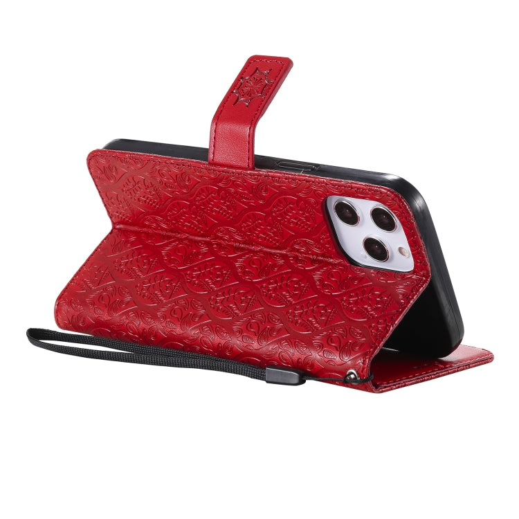 For iPhone 12 Pro Max Pressed Printing Rattan Flower Pattern Horizontal Flip PU Leather Case with Holder & Card Slots & Wallet & Photo Frame