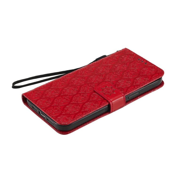 For iPhone 12 Pro Max Pressed Printing Rattan Flower Pattern Horizontal Flip PU Leather Case with Holder & Card Slots & Wallet & Photo Frame