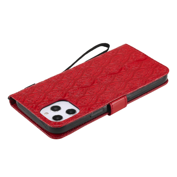 For iPhone 12 Pro Max Pressed Printing Rattan Flower Pattern Horizontal Flip PU Leather Case with Holder & Card Slots & Wallet & Photo Frame