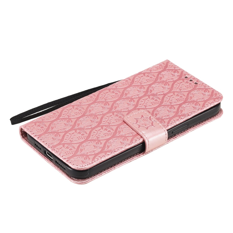 For iPhone 12 Pro Max Pressed Printing Rattan Flower Pattern Horizontal Flip PU Leather Case with Holder & Card Slots & Wallet & Photo Frame