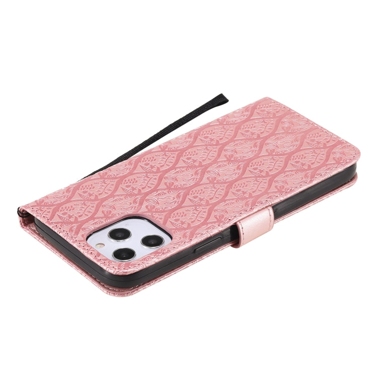 For iPhone 12 Pro Max Pressed Printing Rattan Flower Pattern Horizontal Flip PU Leather Case with Holder & Card Slots & Wallet & Photo Frame