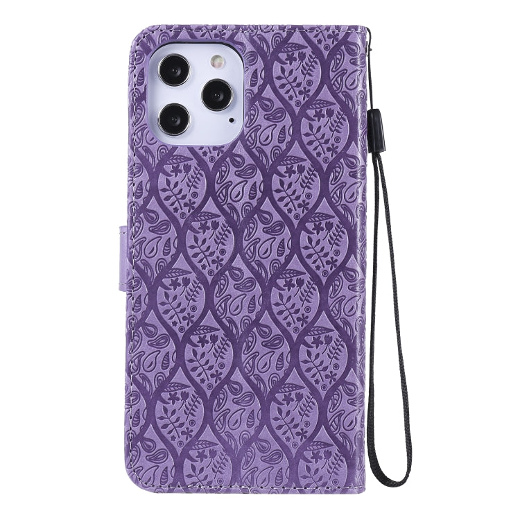 For iPhone 12 Pro Max Pressed Printing Rattan Flower Pattern Horizontal Flip PU Leather Case with Holder & Card Slots & Wallet & Photo Frame