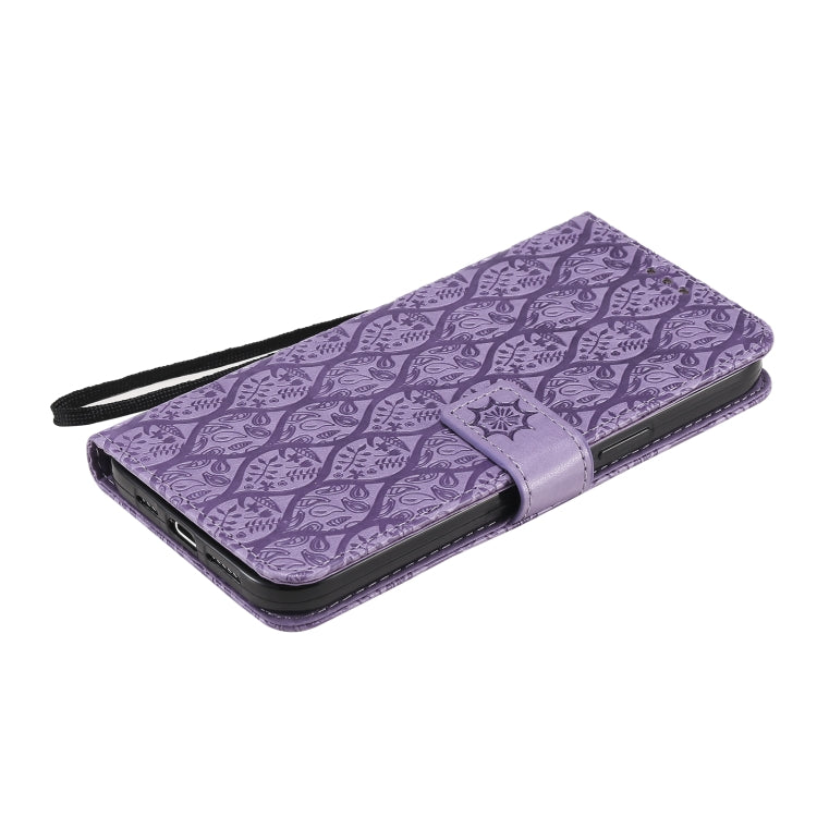 For iPhone 12 Pro Max Pressed Printing Rattan Flower Pattern Horizontal Flip PU Leather Case with Holder & Card Slots & Wallet & Photo Frame
