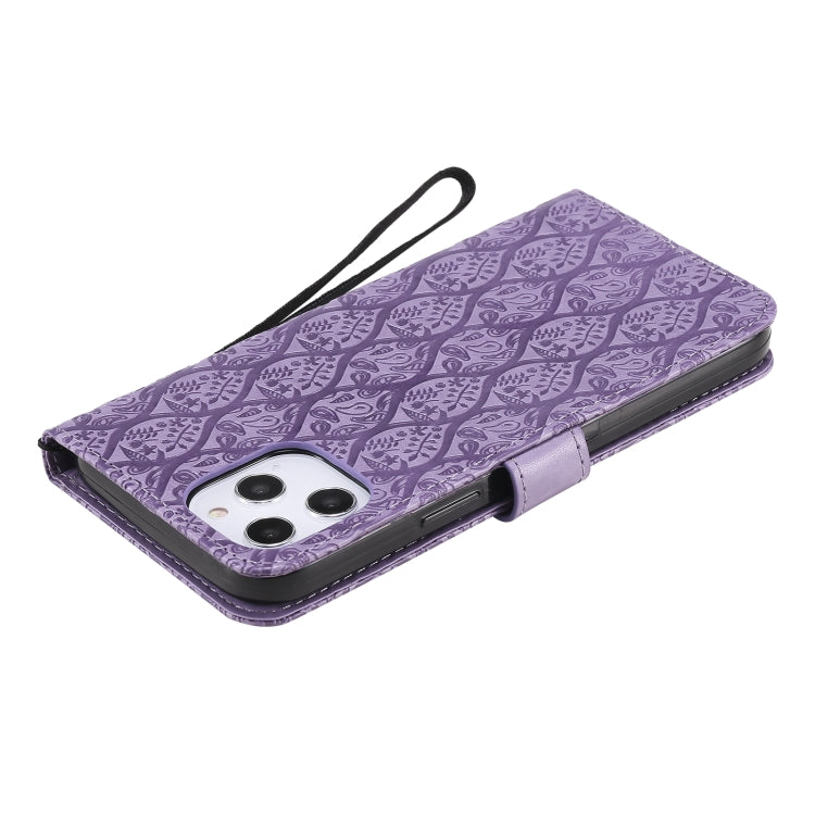 For iPhone 12 Pro Max Pressed Printing Rattan Flower Pattern Horizontal Flip PU Leather Case with Holder & Card Slots & Wallet & Photo Frame