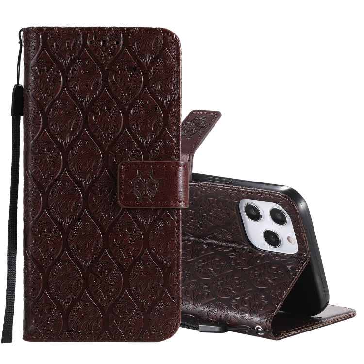 For iPhone 12 Pro Max Pressed Printing Rattan Flower Pattern Horizontal Flip PU Leather Case with Holder & Card Slots & Wallet & Photo Frame