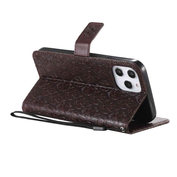 For iPhone 12 Pro Max Pressed Printing Rattan Flower Pattern Horizontal Flip PU Leather Case with Holder & Card Slots & Wallet & Photo Frame