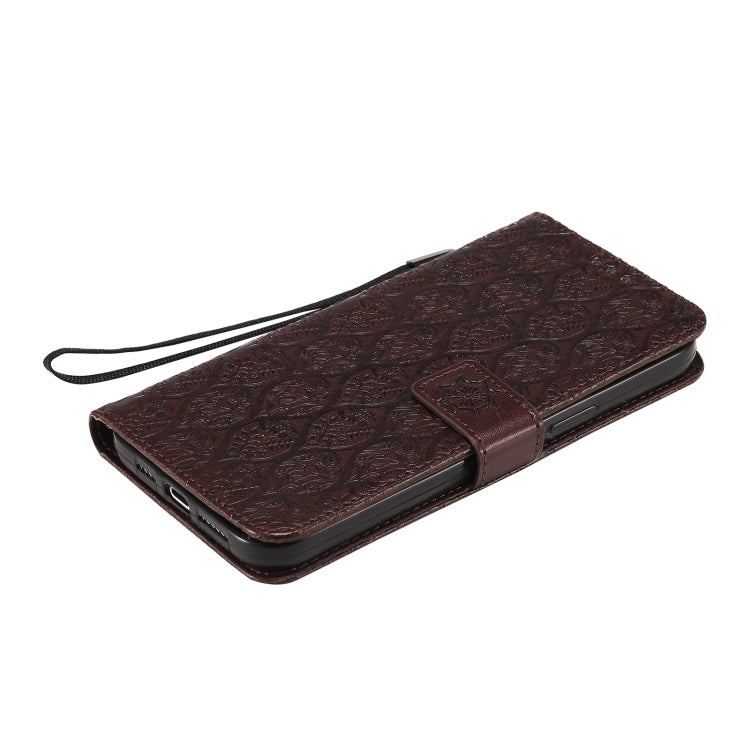 For iPhone 12 Pro Max Pressed Printing Rattan Flower Pattern Horizontal Flip PU Leather Case with Holder & Card Slots & Wallet & Photo Frame