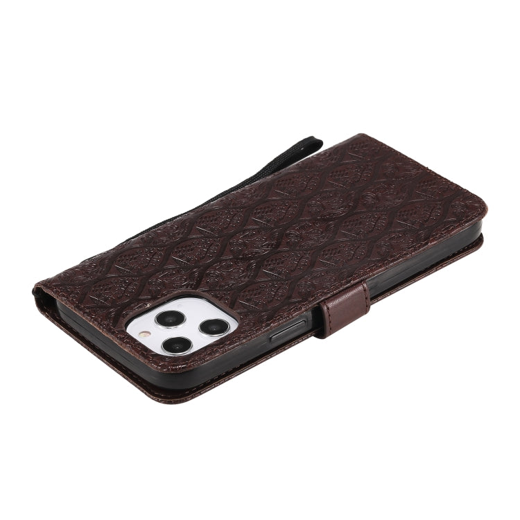 For iPhone 12 Pro Max Pressed Printing Rattan Flower Pattern Horizontal Flip PU Leather Case with Holder & Card Slots & Wallet & Photo Frame
