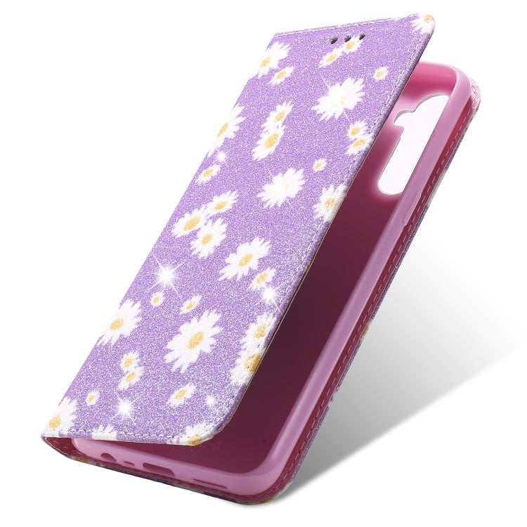 For OPPO Realme 5 & C3 Glittering Daisy Magnetic Horizontal Flip Leather Case with Holder & Card Slots & Photo Frame