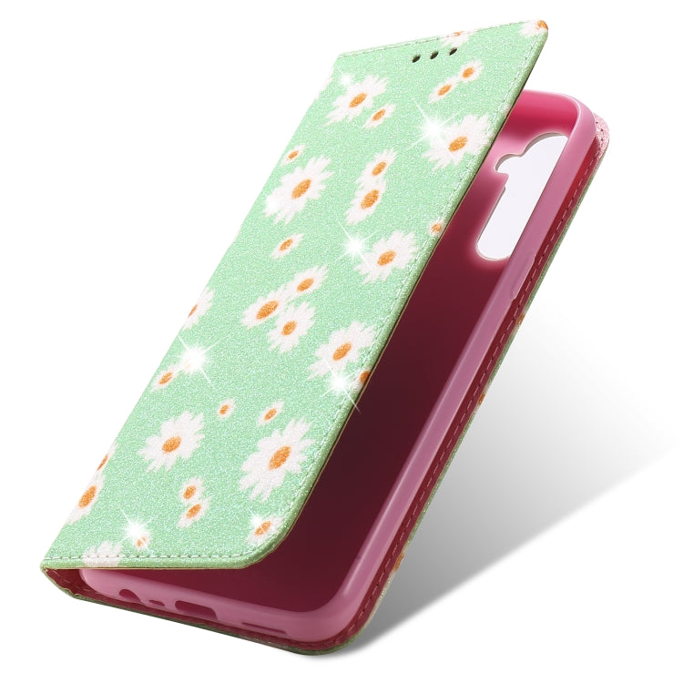 For OPPO Realme 5 & C3 Glittering Daisy Magnetic Horizontal Flip Leather Case with Holder & Card Slots & Photo Frame