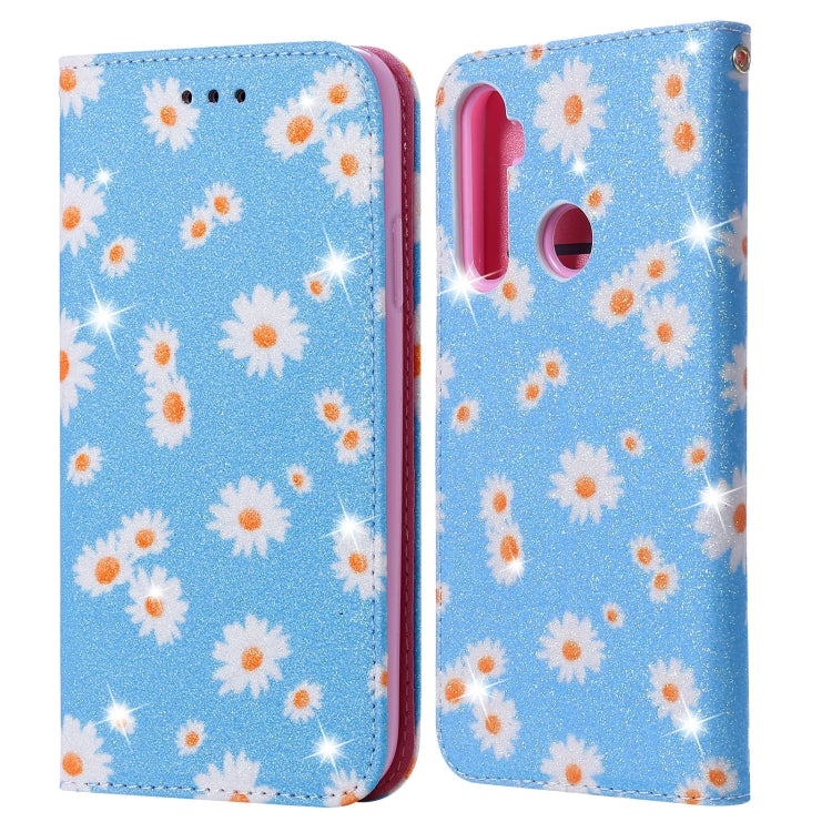 For OPPO Realme 5 & C3 Glittering Daisy Magnetic Horizontal Flip Leather Case with Holder & Card Slots & Photo Frame