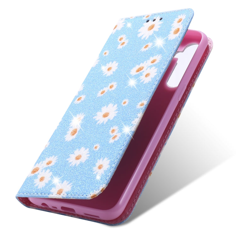 For OPPO Realme 5 & C3 Glittering Daisy Magnetic Horizontal Flip Leather Case with Holder & Card Slots & Photo Frame