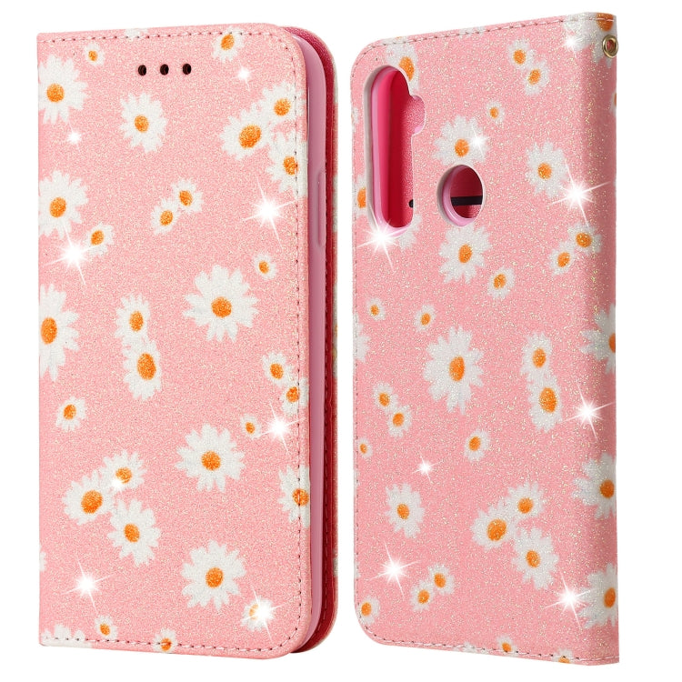 For OPPO Realme 5 & C3 Glittering Daisy Magnetic Horizontal Flip Leather Case with Holder & Card Slots & Photo Frame