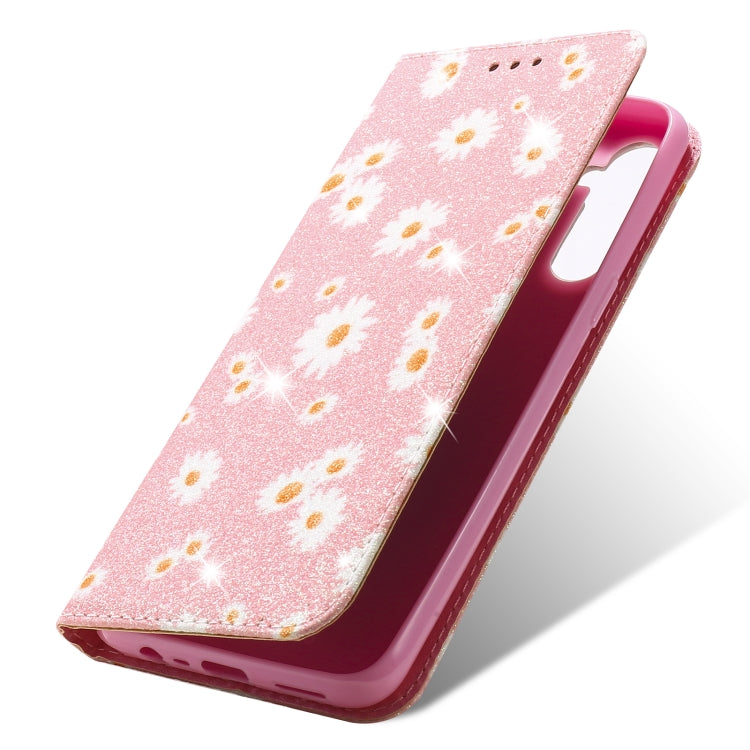 For OPPO Realme 5 & C3 Glittering Daisy Magnetic Horizontal Flip Leather Case with Holder & Card Slots & Photo Frame