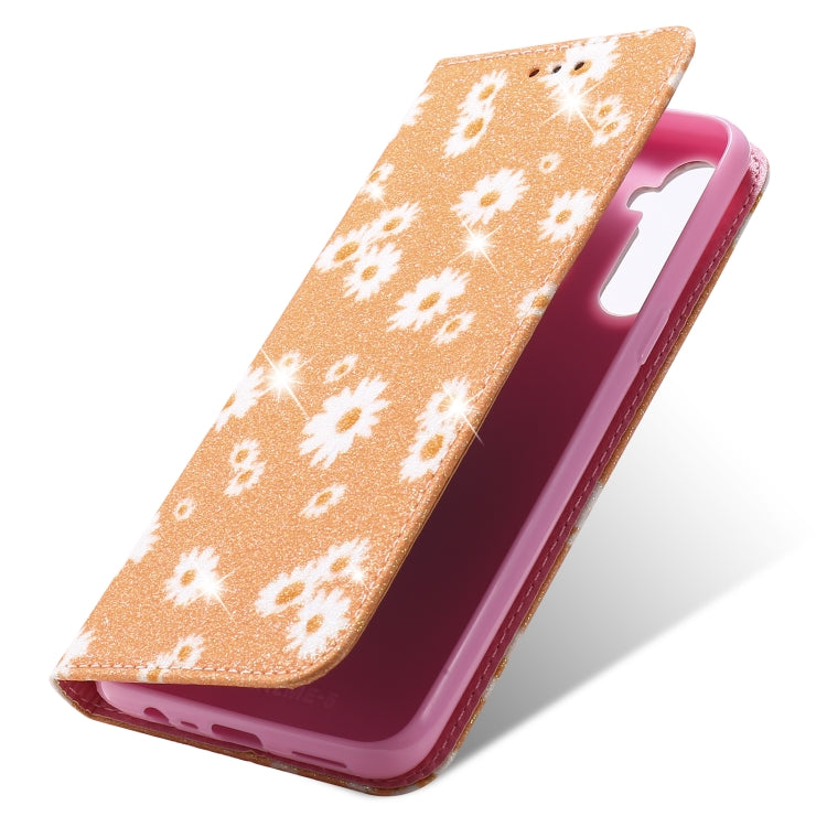 For OPPO Realme 5 & C3 Glittering Daisy Magnetic Horizontal Flip Leather Case with Holder & Card Slots & Photo Frame